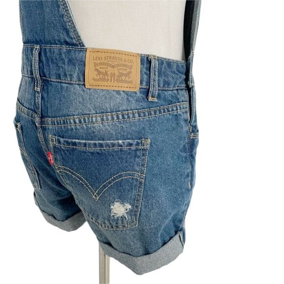 Girls Levi's Size 14 Reg Shortall Overalls Distressed Denim - Picture 3 of 9